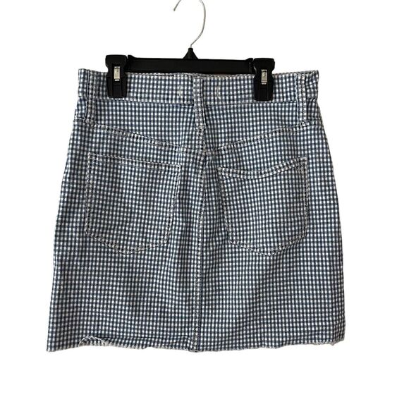 Madewell 26 Skirt Stretch Denim Straight Blue White Gingham Short Mini - Picture 8 of 9